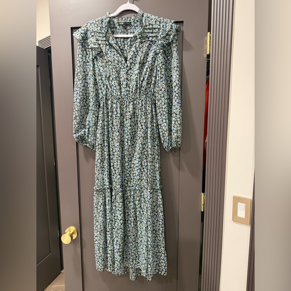 Maje Blue Floral Long Sleeve Dress